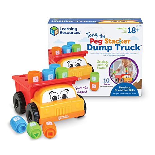 Learning Resources Tony, der Muldenkipper mit Steckplätzen, 10-teilig, Osterspielzeug für Kinder, ab 18 Monaten, Kleinkinder-Spielzeug zum Training des feinmotorischen Geschicks von Learning Resources