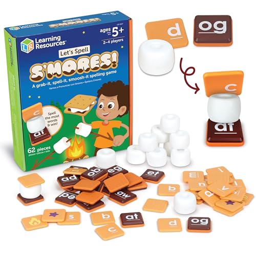Learning Resources Let's Spell S'Mores!, Alphabet-Lernkarten, Wortspiele, Lesenlernen, Legasthenie-Werkzeuge für Kinder, ab 5 Jahren, 62 Stück von Learning Resources