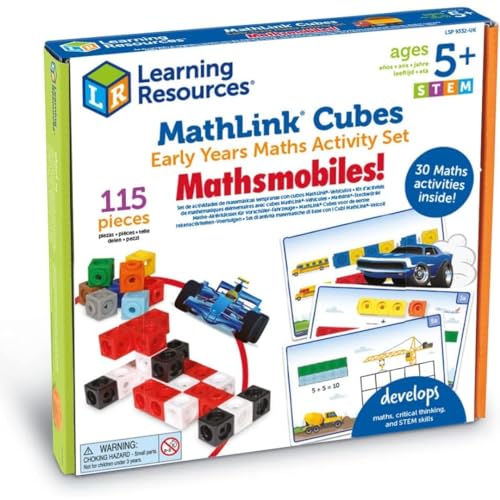 Learning Resources MathLink-Steckwürfel für die Vorschule, Mathe-Aktivitätsset: Mathe-Fahrzeuge, ab 5 Jahren von Learning Resources