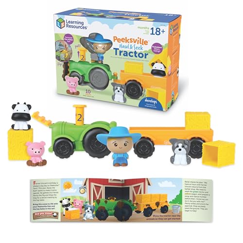 Learning Resources Peeksville Traktor mit Anhänger, Lernspielzeug ab 18 Monaten, Bauernhof-Spielset für Kleinkinder von Learning Resources