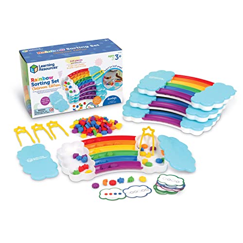 Learning Resources Regenbogen-Sortierset, Schulausgabe (4er-Set), Feinmotorisches Geschick, Sortieren, Muster legen, Additionstraining, Lern- und Lehrspielzeug, Sensorikkasten, 144-teilig, ab 3 Jahren von Learning Resources