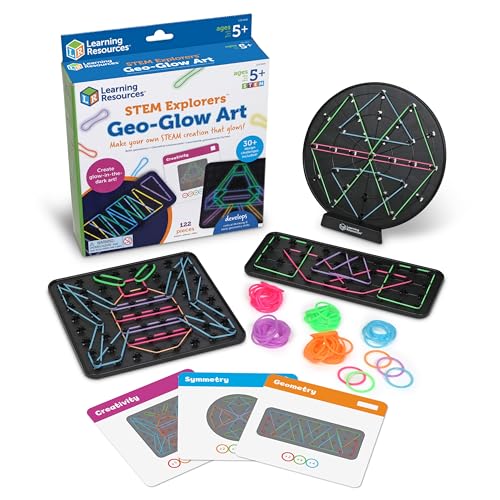 Learning Resources STEM Explorers Geo-Glow Art, Kreatives Geobrett-Set ab 5 Jahren, Leuchtendes STEAM-Spielzeug von Learning Resources