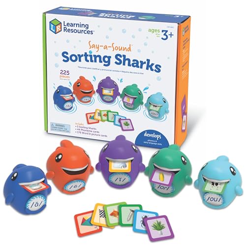Learning Resources Say-a-Sound Sorting Sharks – Phonemisches Bewusstsein, ESL-Lehrmaterialien, Buchstabengeräusche für Kindergarten, Sprachtherapiewerkzeuge, Phonik-Lernkarten von Learning Resources