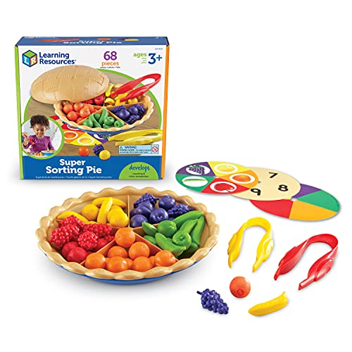 Learning Resources Super Sortierkuchen, ab 3 Jahren, Farben und Zählen, frühe Rechenfertigkeiten und Feinmotorik fördern, 60 Obstfiguren, Teiler, Jumbo-Pinzetten von Learning Resources