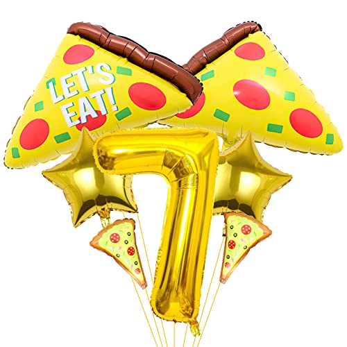 7pcs Pizza Ballons, Pizza Geburtstagsnummer Mylar Folie Ballon Pizza Slice Party Supplies Pizzaria Geburtstag Dekorationen (7th) von Lebeili