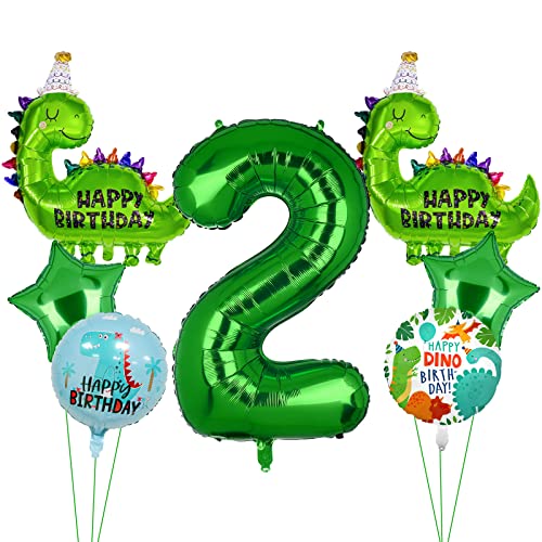 7 PCS grüner Dinosaurier Folienballon,Dinosaurier Geburtstagsnummer Mylar Folie Ballon Dinosaurier Party Zubehör Dinosaurier Geburtstag Dekorationen(2nd) von Lebeili