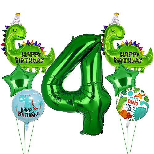 7 PCS grüner Dinosaurier Folienballon,Dinosaurier Geburtstagsnummer Mylar Folie Ballon Dinosaurier Party Zubehör Dinosaurier Geburtstag Dekorationen(4th) von Lebeili