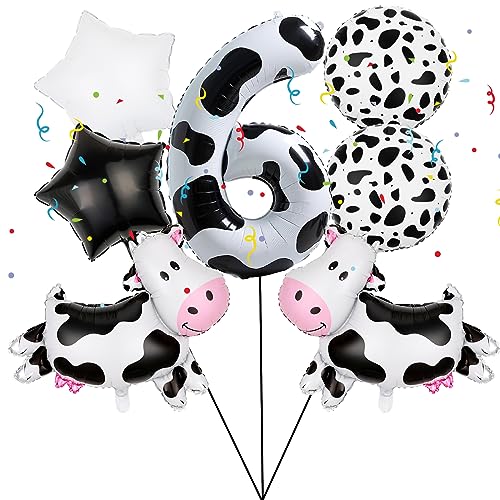 7 PCS Kuh Folie Ballons, Kuh Mylar Folie Ballon 6th Kuh Farm Tier Theme Party Supplies Baby Dusche Geburtstag Party Dekorationen (6th) von Lebeili