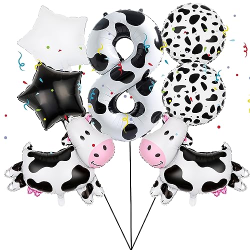 7 PCS Kuh Folie Ballons, Kuh Mylar Folie Ballon 8th Kuh Farm Tier Theme Party Supplies Baby Dusche Geburtstag Party Dekorationen (8th) von Lebeili