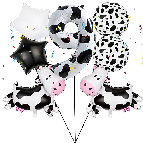 7 PCS Kuh Folie Ballons, Kuh Mylar Folie Ballon 9th Kuh Farm Tier Theme Party Supplies Baby Dusche Geburtstag Party Dekorationen (9th) von Lebeili