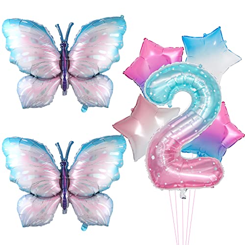 7Pcs Gradient Pink Schmetterling Ballons, riesige bunte Schmetterling Folie Mylar Ballon für Schmetterling 2nd Geburtstag Dekorationen Fee Rosa Schmetterling Party Supplies (2nd) von Lebeili