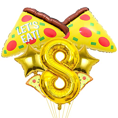 7pcs Pizza Ballons, Pizza Geburtstagsnummer Mylar Folie Ballon Pizza Slice Party Supplies Pizzaria Geburtstag Dekorationen (8th) von Lebeili