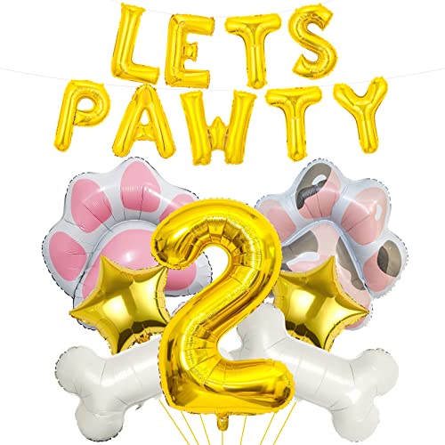 Hund Ballons, Lets Pawty Ballons, Hund Paw Geburtstagsnummer Mylar Folie Ballons, Lets Pawty Geburtstag Dekorationen, Hund 2nd Geburtstag Party Zubehör (2nd) von Lebeili