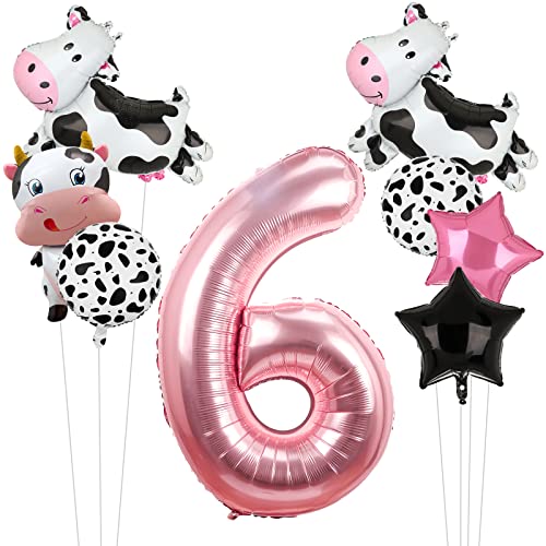 8PCS Kuh Ballons Kuh Mylar Folie Balloon 6th Kuh Farm Tier Theme Party Supplies Baby Dusche Geburtstag Party Dekorationen(6th) von Lebeili