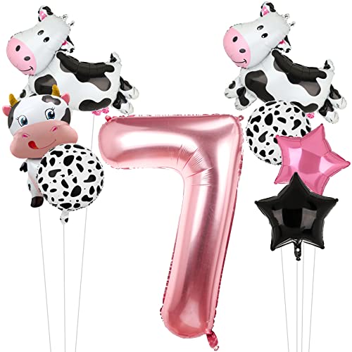 8PCS Kuh Ballons Kuh Mylar Folie Balloon 7th Kuh Farm Tier Theme Party Supplies Baby Dusche Geburtstag Party Dekorationen(7th) von Lebeili