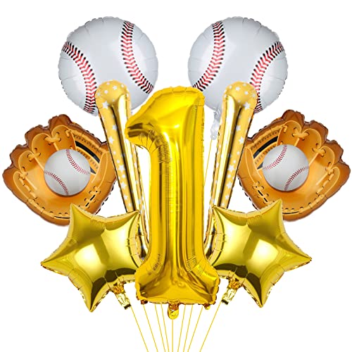 9pcs Baseball Ballons, Baseball Geburtstagsnummer Mylar Folie Ballon Baseball Party Supplies Baseball 1st Geburtstag Dekorationen (1st) von Lebeili