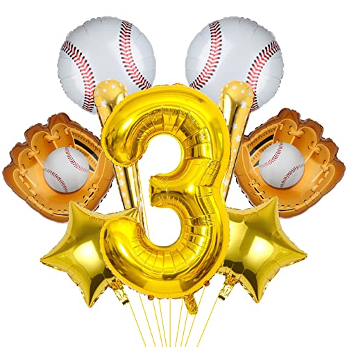 9pcs Baseball Ballons, Baseball Geburtstagsnummer Mylar Folie Ballon Baseball Party Supplies Baseball 3rd Geburtstag Dekorationen (3rd) von Lebeili