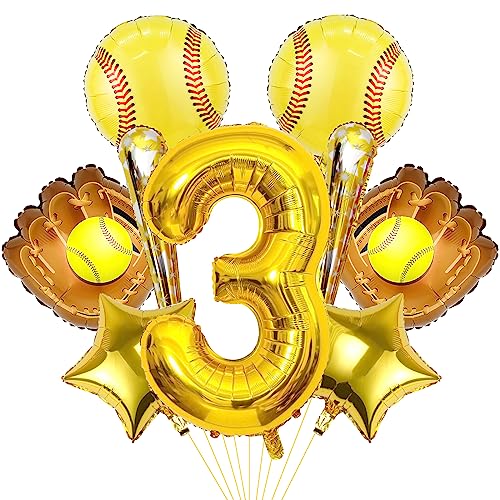 9pcs Softball Ballons, Softball Geburtstagsnummer Mylar Folie Ballon Softball Geburtstag Party Supplies Softball Geburtstag Dekorationen (3rd) von Lebeili