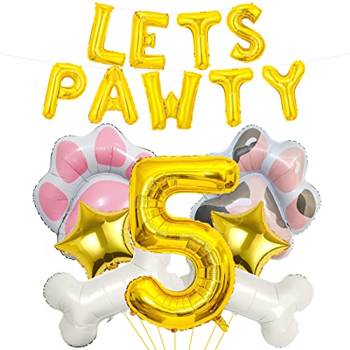 Hund Ballons, Lets Pawty Ballons, Hund Paw Geburtstagsnummer Mylar Folie Ballons, Lets Pawty Geburtstag Dekorationen, Hund 5th Geburtstag Party Zubehör (5th) von Lebeili