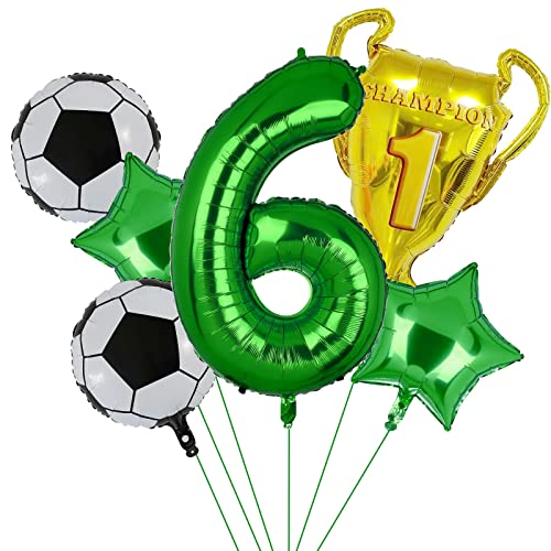 6 PCS Fußball Folie Ballon, Fußball Geburtstagsnummer Mylar Folie Ballon Fußball Thema 6th Geburtstag Party Supplies Decor (6th) von Lebeili