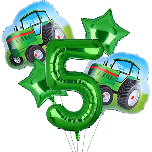 5Pcs Traktor Ballons, grüner Traktor Geburtstagsnummer Mylar Folie Ballon Farm Thema 5th Geburtstag Party Supplies Decor (5th) von Lebeili