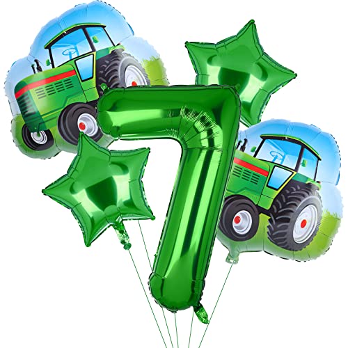 5Pcs Traktor Ballons, grüner Traktor Geburtstagsnummer Mylar Folie Ballon Farm Thema 7th Geburtstag Party Supplies Decor (7th) von Lebeili