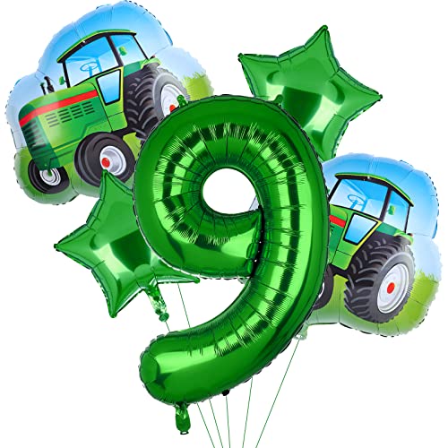 5Pcs Traktor Ballons, grüner Traktor Geburtstagsnummer Mylar Folie Ballon Farm Thema 9th Geburtstag Party Supplies Decor (9th) von Lebeili