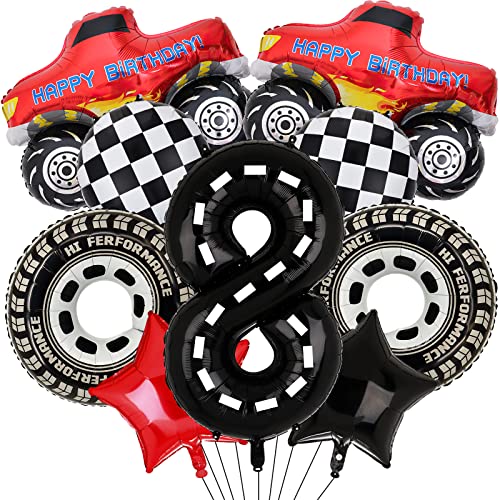 Truck Party Dekorationen, 9pcs Truck Geburtstagsnummer Folienballon für Truck 8th Geburtstag Rennen Auto Theme Party Supplies (8th) von Lebeili