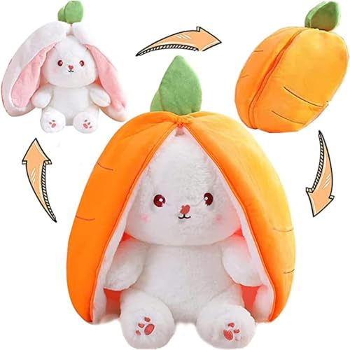 Hasen Verstecken Plüschtier, Flip Plüsch Hase Spielzeug, Plüschtier Hase, Hase Stofftier, Erdbeeren Karotten Hase mit Reißverschluss, Hase Kuscheltier für Jungen, Mädchen (Orange/Karotten Hase) von Lebenistgut