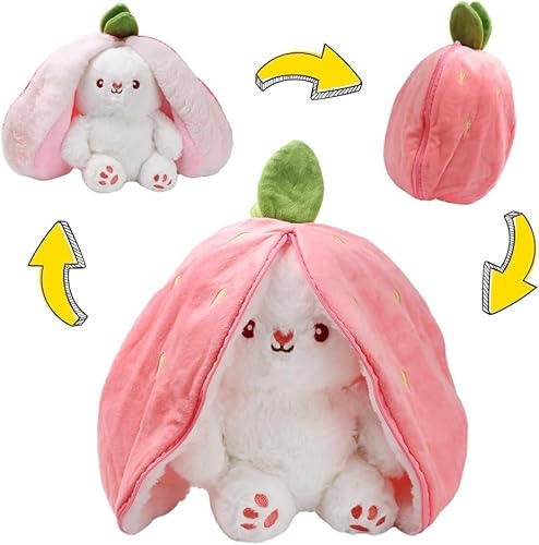 Hasen Verstecken Plüschtier, Flip Plüsch Hase Spielzeug, Plüschtier Hase, Hase Stofftier, Erdbeeren Karotten Hase mit Reißverschluss, Hase Kuscheltier für Jungen, Mädchen (Rot/Erdbeeren Hase) Hasen Verstecken Plüschtier, Flip Plüsch Hase Spielzeug, Plüschtier Hase, Hase Stofftier, Erdbeeren Karotten Hase mit Reißverschluss, Hase Kuscheltier für Jungen, Mädchen (Rot/Erdbeeren Hase) von Lebenistgut