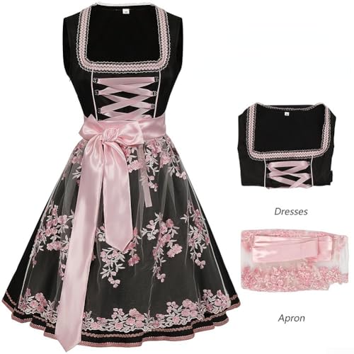 Lecreatekit Bayerisches Motto Damenkostüm, Vintage Oktoberfest Biermädchen Kleid für Party (2XL Rosa) von Lecreatekit