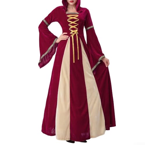 Lecreatekit Mittelalterliches Hofkönigin-Kostüm, mittelalterliches Kostüm, Retro-Königin-Kleid, Bühnenauftritte für Cosplay, Veranstaltungen, Theateraufführungen (L rot) von Lecreatekit
