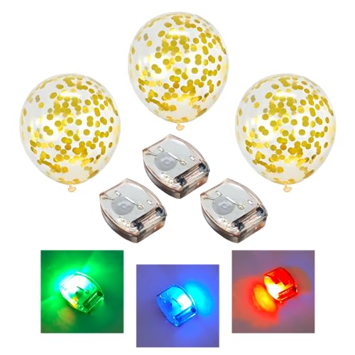3 Stück wasserdichte blinkende LED-Leuchten für Luftballons + 3 Luftballons mit goldenen Konfetti, Dekoration für Geburtstagsfeiern, Hochzeiten, Jubiläen, Abschlussfeiern, Babypartys 3 Stück wasserdichte blinkende LED-Leuchten für Luftballons + 3 Luftballons mit goldenen Konfetti, Dekoration für Geburtstagsfeiern, Hochzeiten, Jubiläen, Abschlussfeiern, Babypartys von Leddy Living