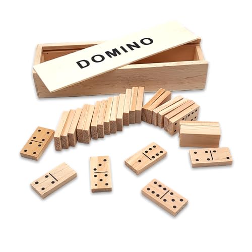 Kleines Domino-Set aus Holz für unterwegs – 28 Teile mit eleganter Box – klassisches Brettspiel für Erwachsene und Kinder – Spaß für Familien, Geschenkidee von Leddy Living