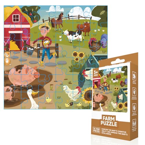 Ledeak Kinderpuzzle, Bauernhof Tiere, 36 Teile Puzzle für Kinder ab 3 Jahren, Boden Puzzle, Kleinkindpuzzles mit Tragbarer Kasten, Lern und Bildungsspielzeug für Vorschulkinder (Bauernhof-Puzzle) von Ledeak