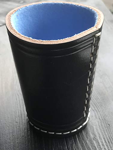 Leder Würfelbecher Premium mit Filz (schwarz/hellblau) von Buosha