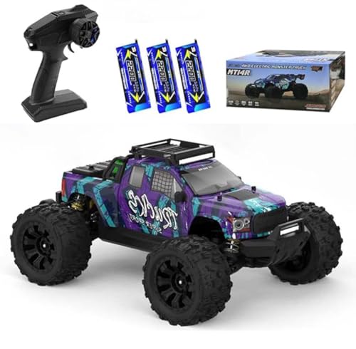 Ledovan 1:14 Ferngesteuertes Auto, 100 km/h Hochgeschwindigkeits Bürstenloser Motor RC Monstertruck für Erwachsene, 2.4GHz All Terrain Offroad Drift Car, 4WD RC Buggy, 3 Batterien(Lila) von Ledovan