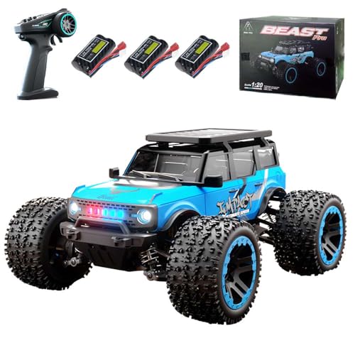 Ledovan 55KM/H Ferngesteuertes Auto für Erwachsene, Hochgeschwindigkeits Bürstenloser Motor RC Buggy All Terrain, 4WD Off-Road Monstertruck, Wasserdicht Rennauto, 3 Batterien(Blau) von Ledovan