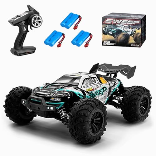 Ledovan 70 km/h Brushless Ferngesteuertes Auto Erwachsene, 1:16 4WD RC Truck mit Licht, Hoher Geschwindigkeit, Off-Road Wasserdicht Truck, 3×Wiederaufladbarer Akku(Blau) von Ledovan