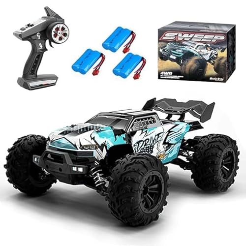 Ledovan 70km/h Ferngesteuertes Auto mit Bürstenloser Motor, 4WD Hohe Geschwindigkeit All Terrain Monster Trucks, Wasserdicht Rc Drift Car für Erwachsene, 3 Batterien(Blau) von Ledovan