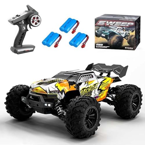 Ledovan 70km/h Ferngesteuertes Auto mit Bürstenloser Motor, 4WD Hohe Geschwindigkeit All Terrain Monster Trucks, Wasserdicht Rc Drift Car für Erwachsene, 3 Batterien(Gelb) von Ledovan