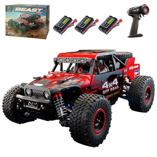 Ledovan Bürstenlose Ferngesteuertes Auto, 55KM/H Hochgeschwindigkeits RC Auto für Erwachsene, 1:20 Rennwagen Off-Road All Terrain, 4WD Drift Rennauto, 3 Batterien(Rot) von Ledovan