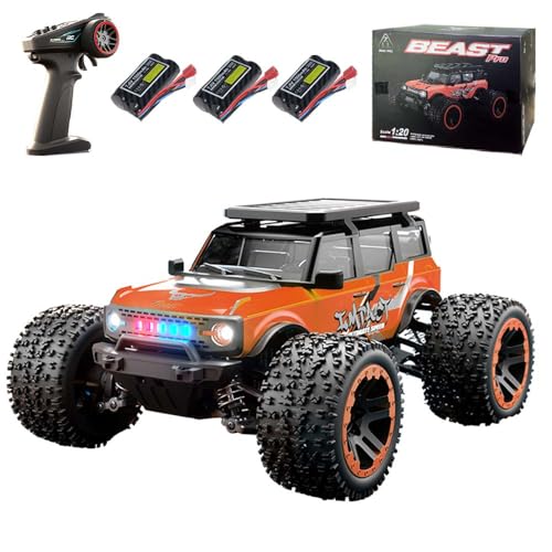 Ledovan Ferngesteuertes Auto 1/20 4WD Monster Truck 40KM/H, 2.4 GHz RC Offroad Race Buggy für Erwachsene, Wasserdicht RC Auto, 3 Batterien(Orange) von Ledovan