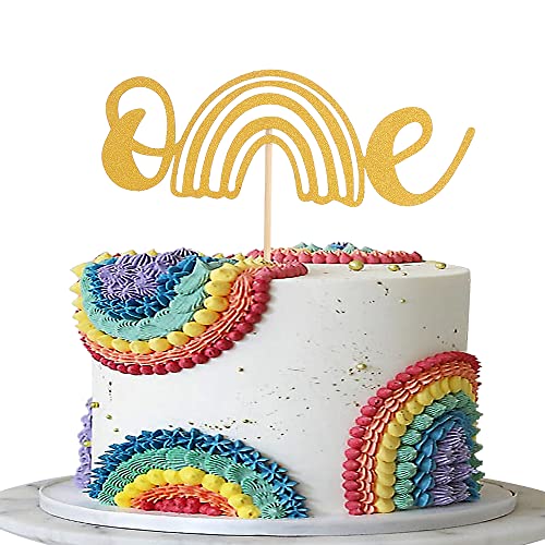 Gold Regenbogen One Cake Topper - Junge oder Mädchen Baby Boho Regenbogen Dusche Kuchenaufsätze, einseitig Gold Glitter 1. Geburtstag Party Dekoration Gold Regenbogen One Cake Topper - Junge oder Mädchen Baby Boho Regenbogen Dusche Kuchenaufsätze, einseitig Gold Glitter 1. Geburtstag Party Dekoration von LeeLeeAn