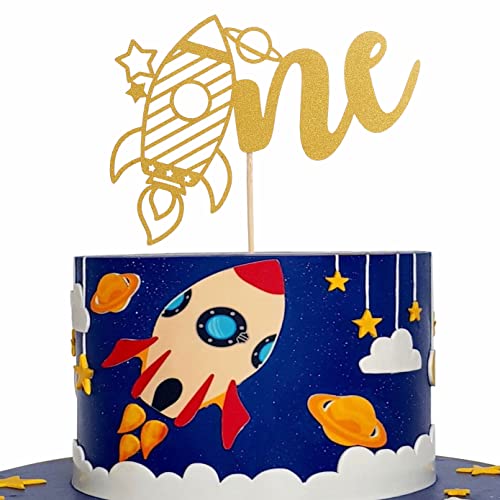 Gold Rocket One Cake Topper - Single-saide Gold Glitter 1st Birthday Rocket Cake Topper For Space Astronaut Themed Birthday Party, Baby Shower Party Cake Decoration, Gold Photo Booth Props Gold Rocket One Cake Topper - Single-saide Gold Glitter 1st Birthday Rocket Cake Topper For Space Astronaut Themed Birthday Party, Baby Shower Party Cake Decoration, Gold Photo Booth Props von LeeLeeAn