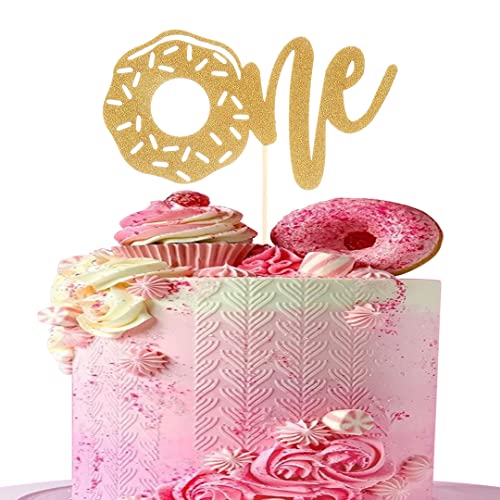 Goldener Donut-Kuchenaufsatz für den 1. Geburtstag – goldener Glitzer, für Babyparty, einseitiger Donut-Aufsatz, Kuchendekoration für Fotoautomaten-Requisiten, Donut-Kuchendekorationszubehör von LeeLeeAn