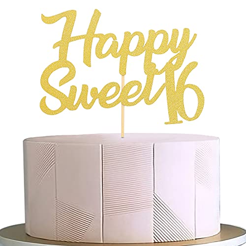 Happy Sweet Tortenaufsatz zum 16. Geburtstag, goldfarben, glitzernd, für Geburtstagspartys, als Fotorequisite, für Jungen und Mädchen Happy Sweet Tortenaufsatz zum 16. Geburtstag, goldfarben, glitzernd, für Geburtstagspartys, als Fotorequisite, für Jungen und Mädchen von LeeLeeAn