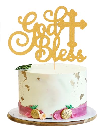 Tortenaufsatz mit Aufschrift "God Bless and Cross" – Goldener Glitzer Erstkommunion, Kuchendekoration für Taufe, religiöse Taufe, Babyparty, Party, Kuchendekorationen Tortenaufsatz mit Aufschrift "God Bless and Cross" – Goldener Glitzer Erstkommunion, Kuchendekoration für Taufe, religiöse Taufe, Babyparty, Party, Kuchendekorationen von LeeLeeAn