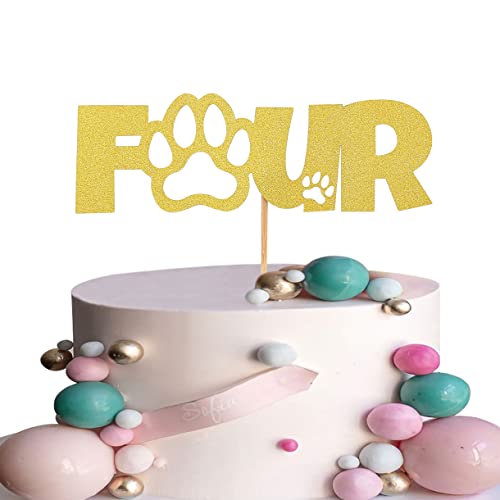 Tortenaufsatz mit goldfarbenem Pfotenabdruck, 4. Geburtstag, goldfarben, glitzernd, für 4. Geburtstag Tortenaufsatz mit goldfarbenem Pfotenabdruck, 4. Geburtstag, goldfarben, glitzernd, für 4. Geburtstag von LeeLeeAn