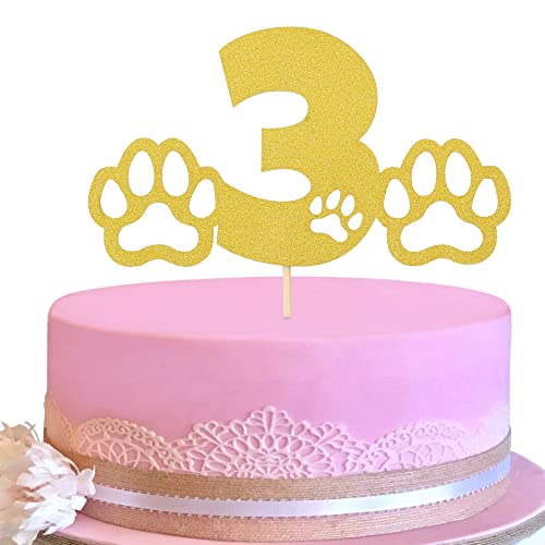 Tortenaufsatz zum 3. Geburtstag, Motiv: goldene Pfotenabdrücke, goldfarben, glitzernd Tortenaufsatz zum 3. Geburtstag, Motiv: goldene Pfotenabdrücke, goldfarben, glitzernd von LeeLeeAn